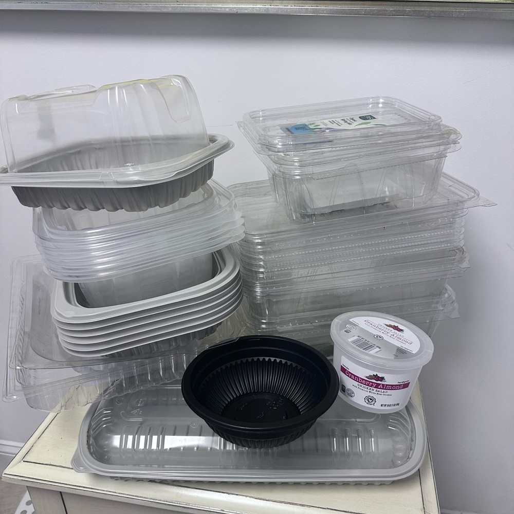 Lot Of 31 Upcycled Empty From Food Take Out Craft Storage Chicken Salads Contain